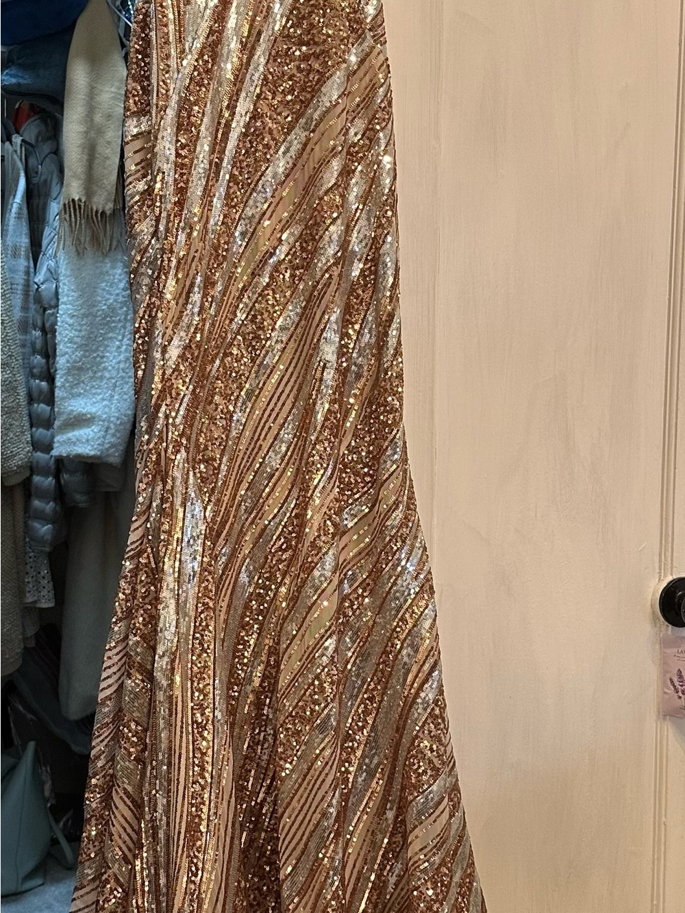 Gorgeous! Jovani Nude Rose Gold and Silver Sequin Prom or Pageant Dress - Picture 5 of 8